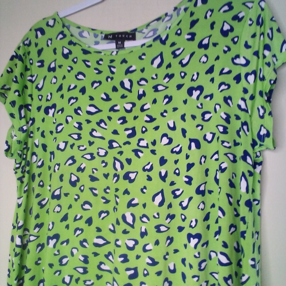 N Touch Blouse M Lot of 3 Short Sleeve Soft Stretch Pattern Yellow Red Green - Picture 4 of 12